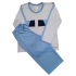 0350 Pijama com Faixa Branco Azul e Preto com Calça Azul  +R$ 65,00
